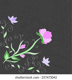 Flower swirl with leaf on grey  background