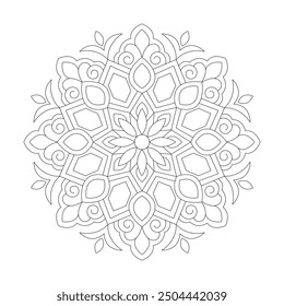 Flower swirl ornamental wall art mandala coloring book page