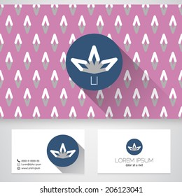 Flower symbol, business card template with seamless patterns,vector