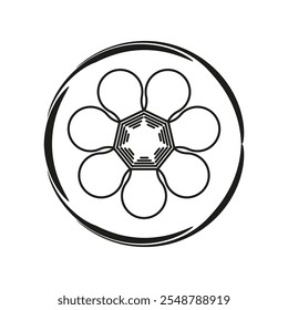 Flower symbol. Circular frame. Petal shapes. Artistic vector icon.