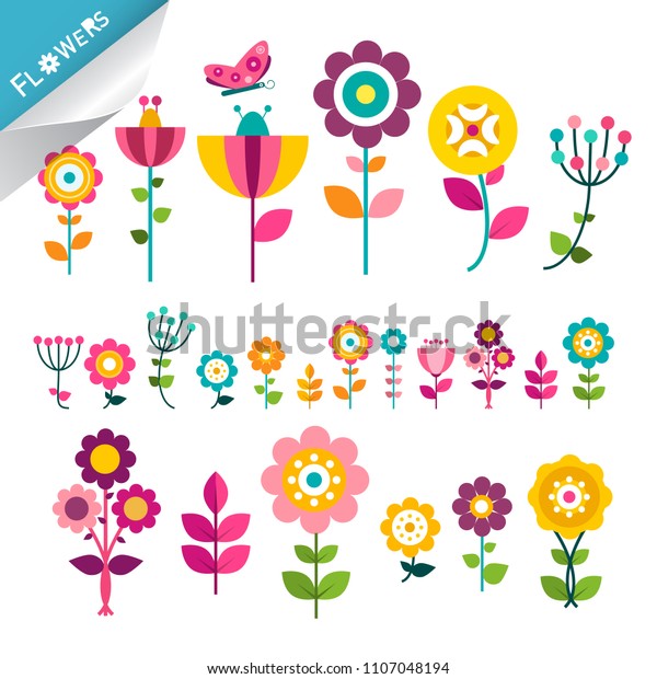 Flower Symbol Flowers Icons Cute Flat Stock Vector (Royalty Free ...