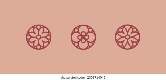 Flower symbol. Set of 3 geometric shape. Modern linear design print.  Modern abstract linear compositions and graphic design elements.