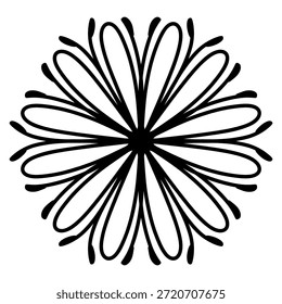  Flower, symmetrical image, monochrome pattern, clip art. Isolated on a white background. Vector. Tattoo, logo.