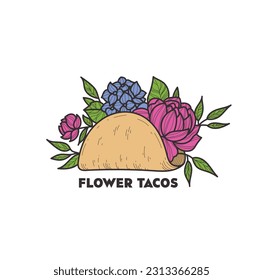 Flower Tacos logo, mexican, food vector