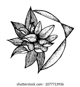 Flower tattoo, dot work vector illustration
