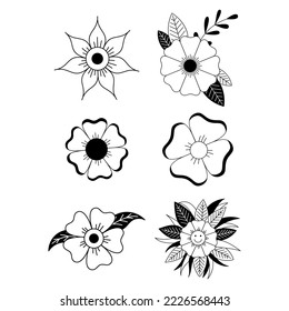 Flower tattoo in y2k, 1990s, 2000s style. Emo goth element design. Old school tattoo. Vector illustration