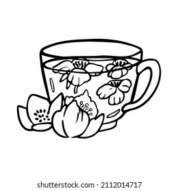 С Blumentee im Doodle-Stil auf. Vektorgrafik einzeln auf weißem Hintergrund.