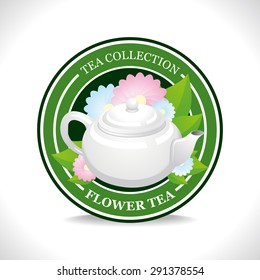 Flower tea label with white teapot