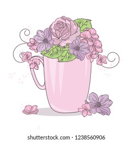 FLOWER TEA Wedding Vector Illustration Set for Print, Invitation, Greeting, Decoration, Congratulation