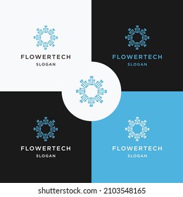 Flower Tech logo icon design template