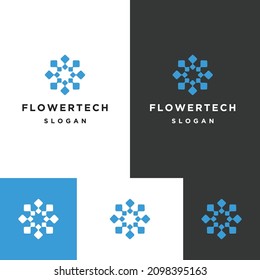 Flower Tech logo icon flat design template 