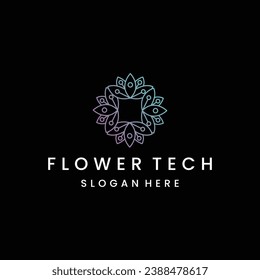 Flower tech  logo template vector illustration design