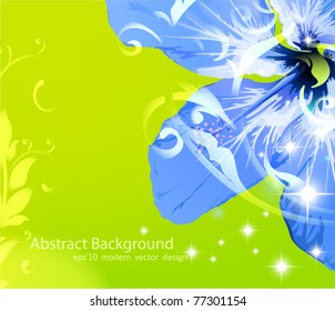 Flower template, fresh green vector background with curled design elements