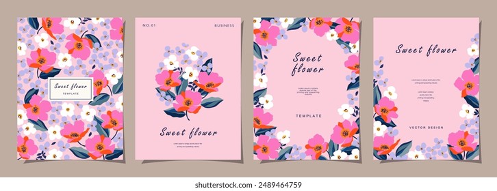 ชื่อ	
Flower template set for poster, card, cover, label, banner in modern minimalist style and simple spring design templates with florals and plants.