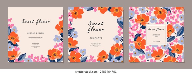 ชื่อ	
Flower template set for poster, card, cover, label, banner in modern minimalist style and simple spring design templates with florals and plants.