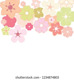 Flower template vector. Cherry blossom background with grunge texture.