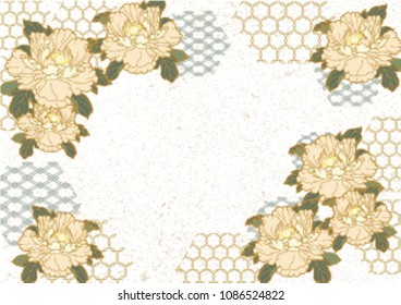 Flower template vector. Peony flower  with Japanese pattern element background. 