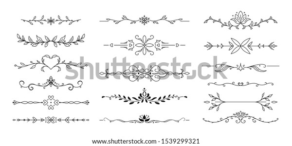 Flower text divider line. Ornamental\
divider and leaves ornaments. Vector\
Illustration.