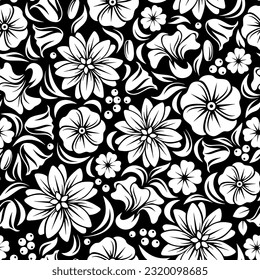 Tela textil de flores negro, diseño de patrones de vectores de iluminación Diseño