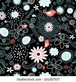 flower texture with birds