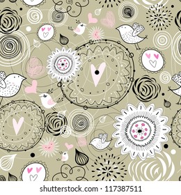 Flower texture with birds