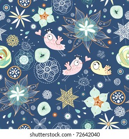 Flower texture with birds