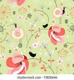 Flower texture with birds