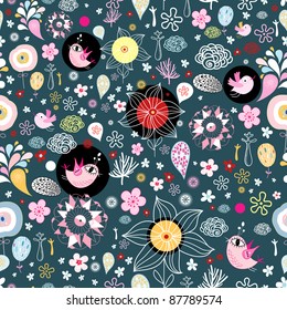 Flower texture with birds