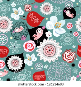 Flower texture with birds in love