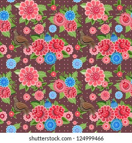 Flower texture with birds seamless