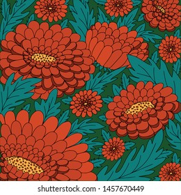 
Flower texture. Color image of buds, flowers, stems and leaves. Vector illustration.