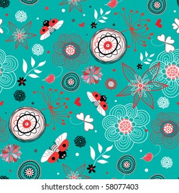Flower texture with ladybirds