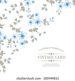 Flower texture of sakura flowers on vintage card. Vector illustration.