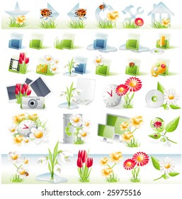 Flower theme glossy icon set. Vector version