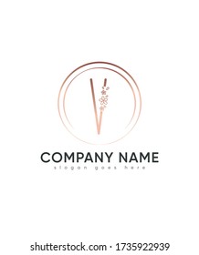 Flower themed style letter V logo template, Vector logo for business and company identity 