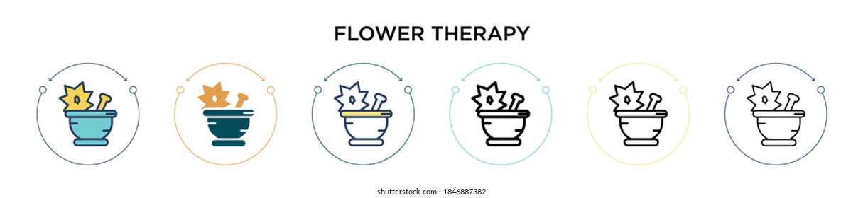 Flower therapy icon in filled, thin line, outline and stroke style. Vector illustration of two colored and black flower therapy vector icons designs can be used for mobile, ui, web