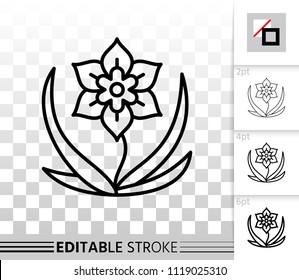 Flower thin line icon. Outline web sign of narcissus. Organic plant linear pictogram with different stroke width. Simple vector symbol, transparent background. Flower editable stroke icon without fill