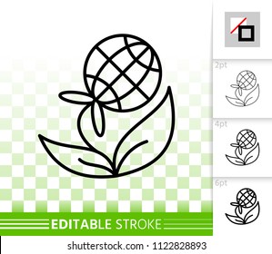 Flower thin line icon. Outline web sign of globe. Save Nature linear pictogram with different stroke width. Simple vector symbol, transparent background. Flower editable stroke icon without fill