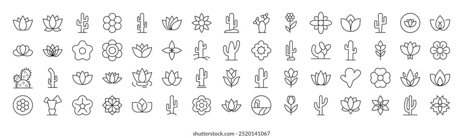 Flower Thin Line Icon Set. Editable Stroke. Suitable for Banners, Cards, Social Networks, Apps 