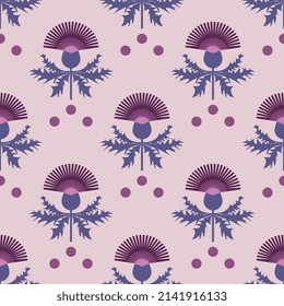 Flower of thistle. Seamless pattern with blooming thistles. Vector illustration. Floral emblem of Scotland.