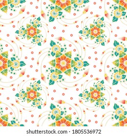 flower Three directions doodle tattoo seamless pattern with red green tone vector background Color gradation design digital printing fabric 