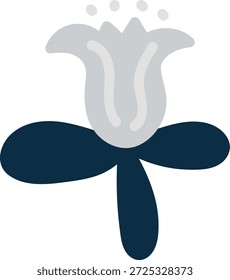Flor com três pétalas arredondadas e um emblema de broto florescente, linhas limpas e formas em negrito. Símbolo de crescimento, pureza, renovação e marca da natureza. Ilustração de vetor de desenhos animados.