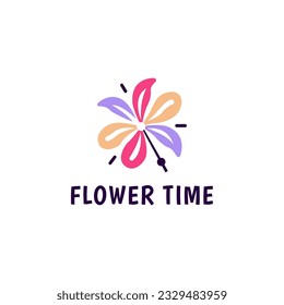 Flower Time icon logo design template. flower and clock combination logo vector illustration