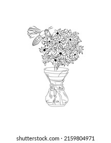 Flower top line art illustration, black and white art , victor art graphic