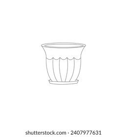 Flower top line art illustration, black and white art . of a plant branch in a vase drawn in line art style.Greek Vases in A Trendy Minimal Linear Style.