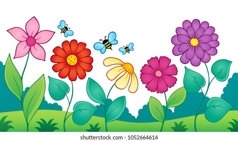 Butterflies Flying Flower Garden Illustration Stock Vector (Royalty ...