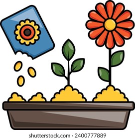 Flower transformation from seed to plant concept, germination process vector icon design, Shrubs and Trees symbol, Plants and Flowers sign Landscaping and Garden Tools stock illustration