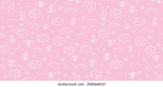 Flower and tree background. Seamless pattern.Vector.