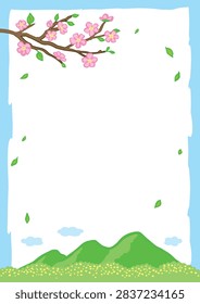 Flower tree branches and mountain background illustration
