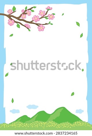 Flower tree branches and mountain background illustration